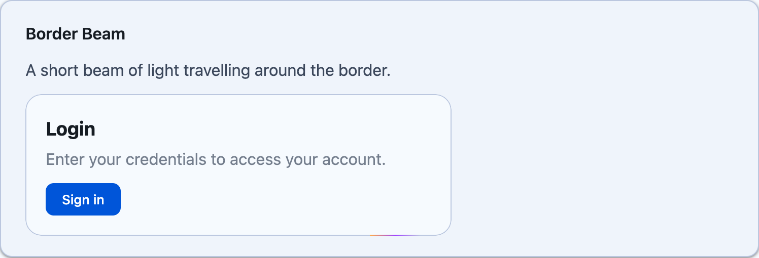 A login card with a beam travelling along its bottom edge