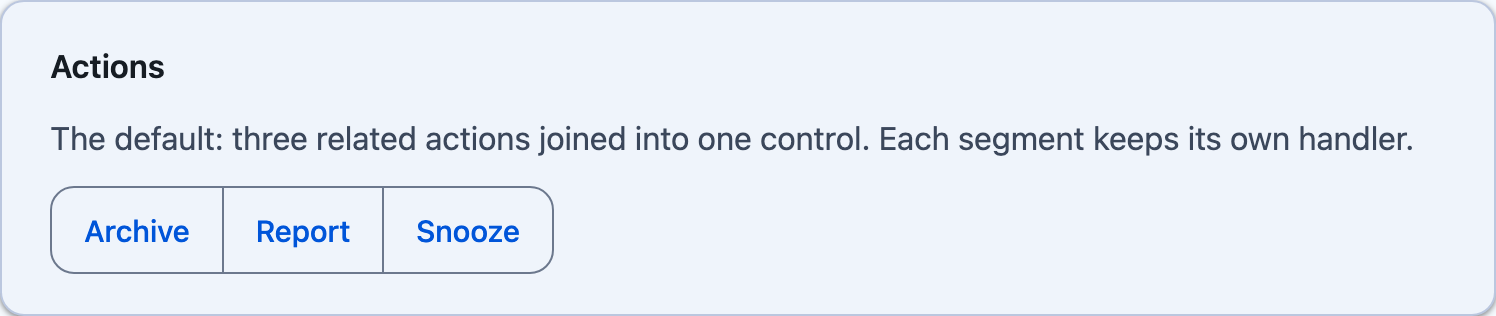 A row of joined action buttons on Blazor