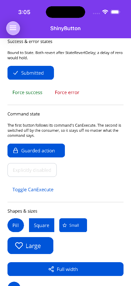 Success state, plus a button disabled by its consumer