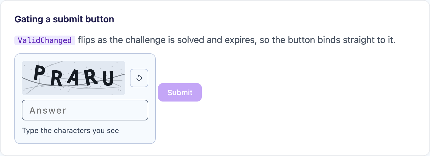 A Create account button held disabled until the challenge passes