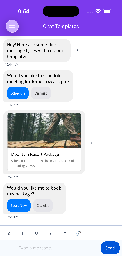 ChatView with custom message templates