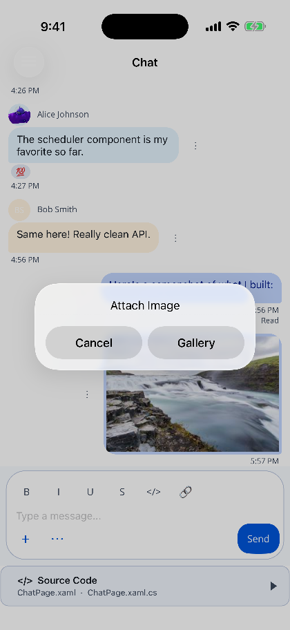 The composer's attach action on .NET MAUI