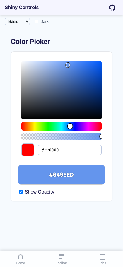 Spectrum, hue, opacity and hex on Blazor