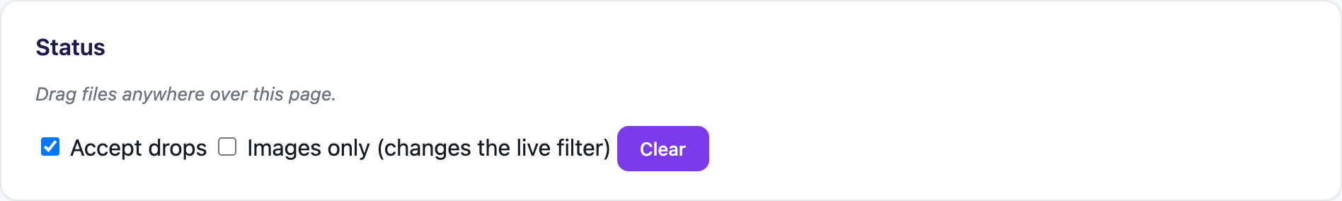The status panel before anything is dragged over the window