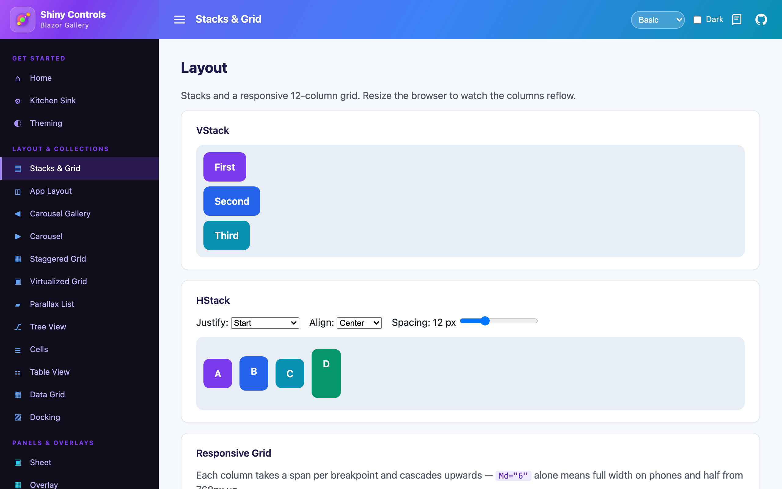 VStack and HStack with justify, align and spacing controls