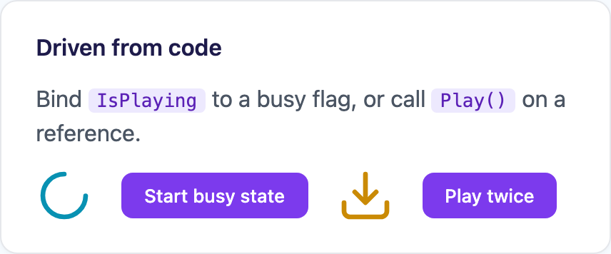 IsPlaying bound to a busy flag on Blazor