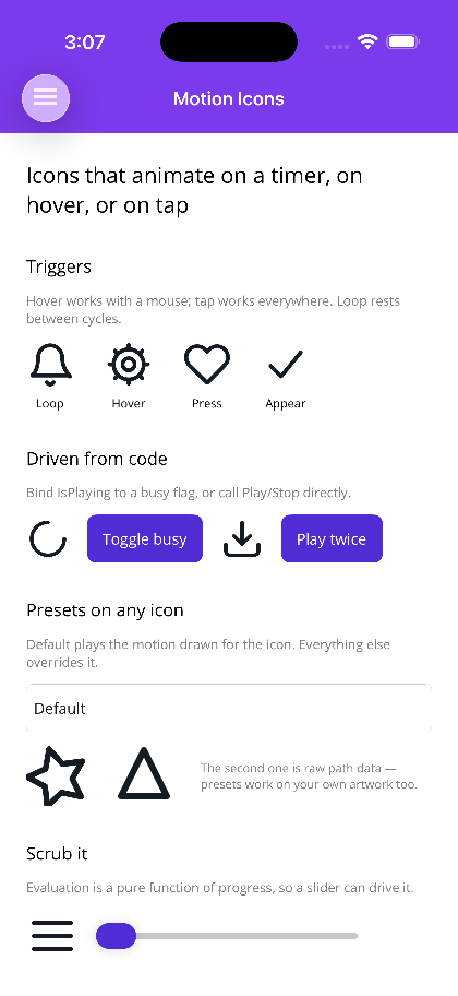 Trigger, code-driven and preset demos on MAUI