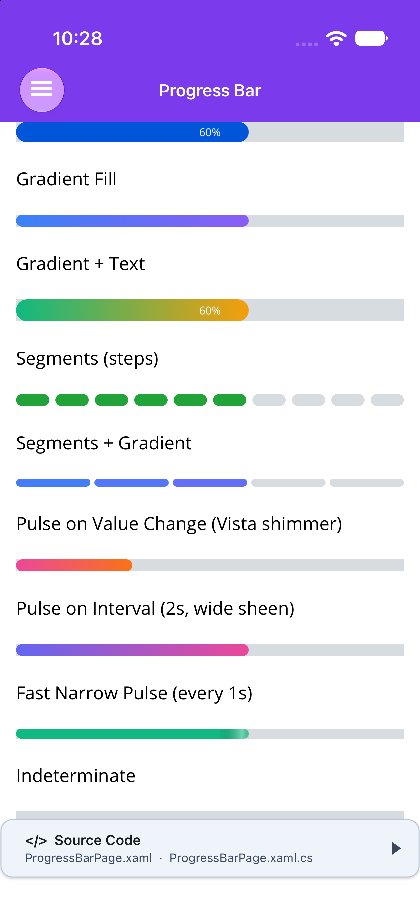 Stepped progress bars, plain green and gradient, on .NET MAUI