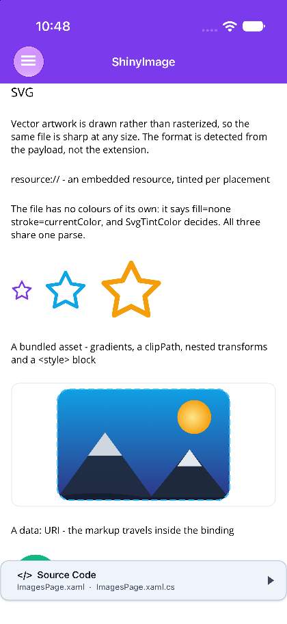 Tinted embedded SVG stars and a bundled gradient SVG on .NET MAUI