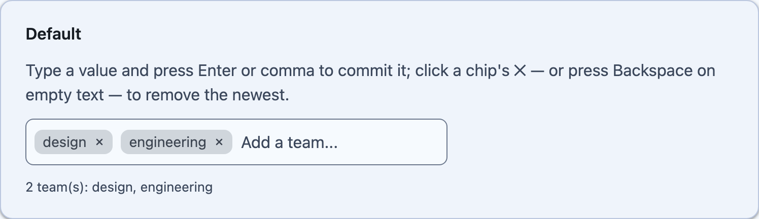 Two committed tags and a placeholder in the typing area on Blazor