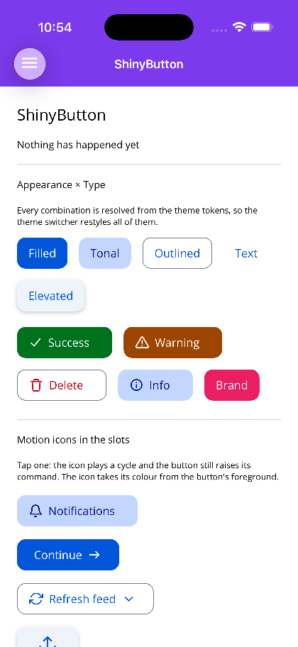 The button gallery under the Basic theme