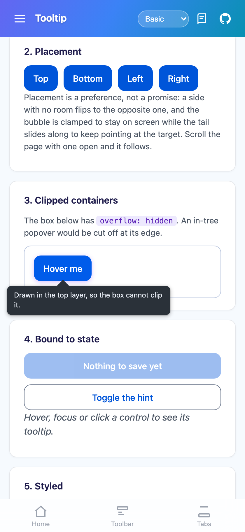A tooltip escaping an overflow:hidden container via the top layer