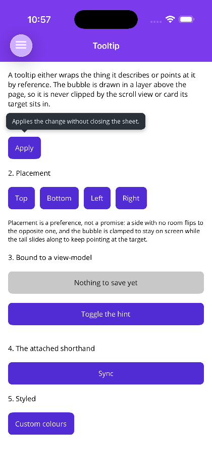 A tooltip above the control it wraps
