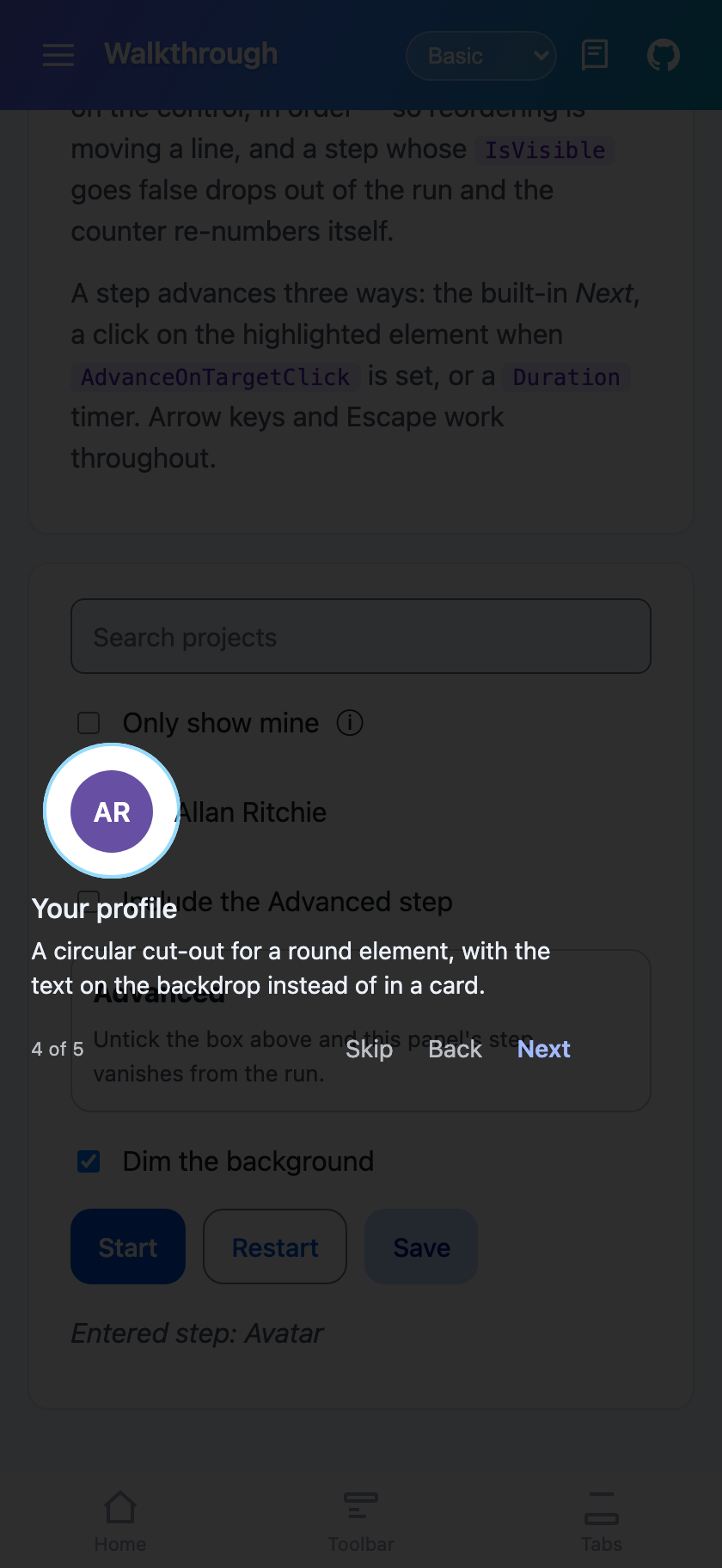 A circular cut-out around the avatar on Blazor