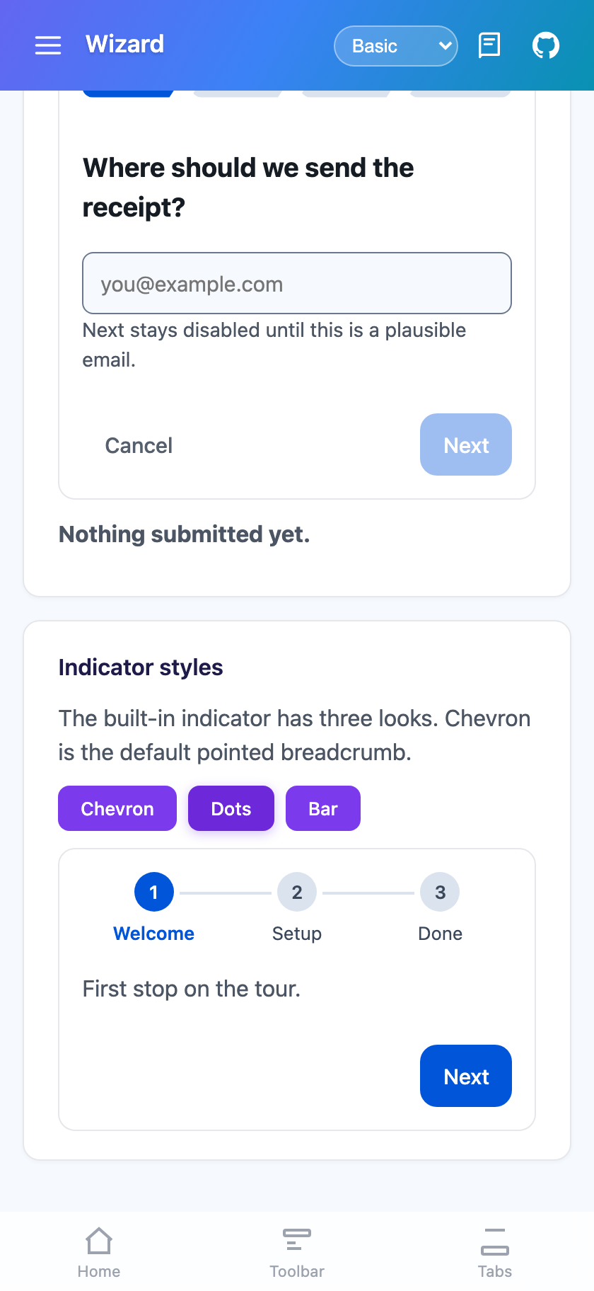 The dots progress indicator